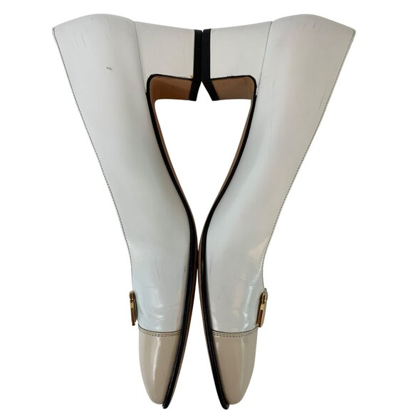 Ferragamo White Beige Leather Heels Low Chunky 1.5" Heel Italy Size 6AA I10067 - Picture 7 of 13